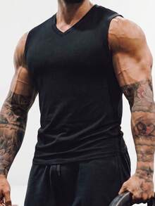 ZYNTH BALENO Chaleco sin mangas de cuello en V casual de verano para hombres, adecuado para gimnasio, deportes, ciclismo, correr - Negro - Ver 9