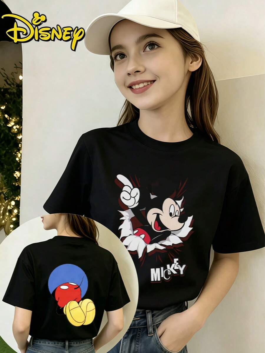 Women's Disney Lilo & Stitch Happy Stitch Day Crew Neck T-Shirt, Soft & Skin-Friendly, Casual Daily Wear - 黑色 - 查看 1
