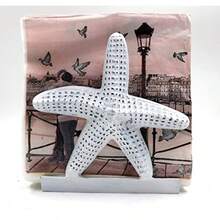Nautical Starfish - Servilletero/cena/servilleta de metal servilleta de cocina cóctel de bebidas océano/costero por The Metal Magician blanco envejecido - Blanco gastado - Ver 3