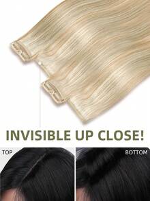 DNE HAIR 4Pcs Clip In Human Hair Extensions 8 Clips Double Weft Invisible Design P76/613# Highlighted Light Blonde And Blonde Real Human Hair 12-18 Inch Durable & Anti-Shedding Soft Thick Texture Suitable For Full Head Wear Daily Wear Holiday & Seasonal - S18/613 - View 4