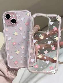 1pc Full Screen Colorful Small Flower Vibrant 2-In-1 Soft Transparent Phone Case, Large Hole Transparent Back Cover 2-In-1 Frame Phone Case, Compatible With IPhone 11/12/13/14/15/16/16promax Fashion Floral Print Phone Protective Cover, Compatible With IPhone 17/17pro/17promax/Air Comfortable Soft Shell Phone Protective Case, Phone Case - Pink - View 1