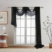 Cortinas Elegantes de Renda Preta, Adequadas para Gazebos Externos, Festas de Casamento, Salas de Estar e Quartos, Tecido de Cortina Ondulada Romântica Francesa, Renda e Roupa de Cama Ajustável, Serve para Camas Tamanho Full/Queen - Preto - Visão 3