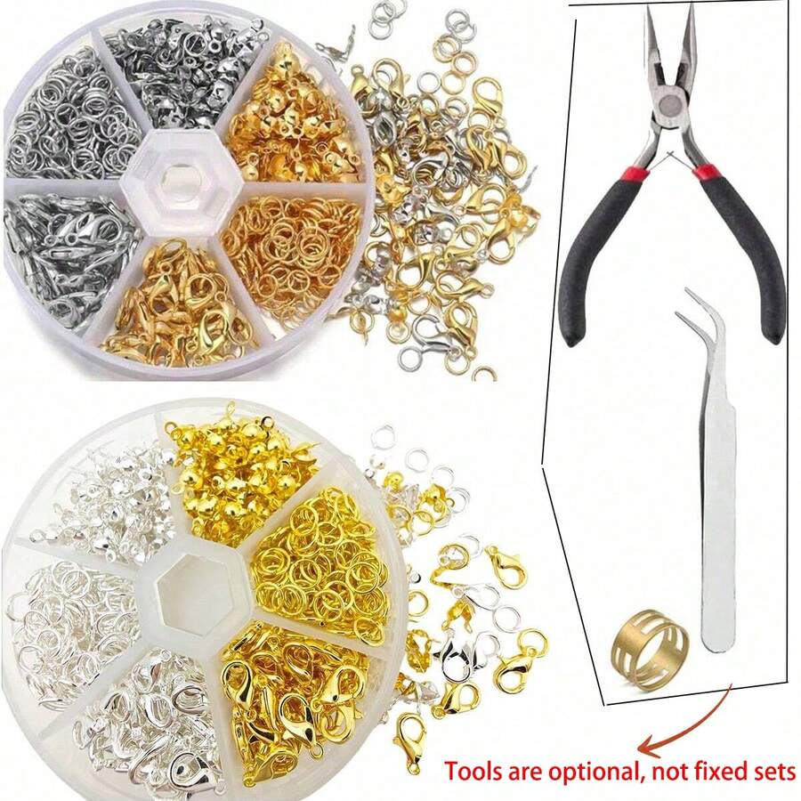Kit De Fabricación De Joyas De 320 Piezas/caja Con Cierres De Langosta, Anillos Abiertos, Extremos De Bobina Y Cuentas Curvas Con Caja De Herramientas Para Pulseras, Collares Y Descubrimientos Hechos A Mano - Multicolor - Ver 1