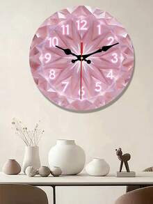 2D Flat Design. 1pc. Pink Diamond Theme Silent Decorative Wall Clock, Creative Wall Clock, Suitable For Bedroom, Living Room, Office Decor, Size 10/12/14 Inches, AA Battery Not Included, 2D Flat - Multicolor - View 1