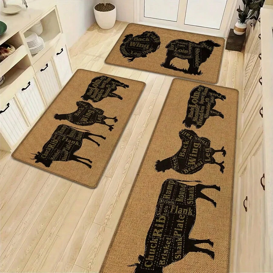 1 pieza, Decoración del hogar, Estampado de patrón de camello, Alfombra de cocina de lino, Tapete de cocina, Tapete de piso, Tapete de baño, Tapete de puerta, Impresión 3D rectangular, Adecuado para sala de estar, dormitorio, pasillo, baño, lavandería - Alfombra de poliéster, Adecuado para decoración del hogar interior y exterior - Multicolor - Ver 1