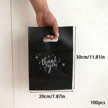 100个可重复使用的黑色塑料购物袋 - 非常适合用作感谢礼品、圣诞节、派对、商店和精品店包装 - 100pcs - 查看 18