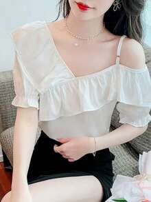 A New Long-Sleeved Blouse With Frills And Ribbons, Featuring A Cute Design Perfect For Petite Women. - White - View 4