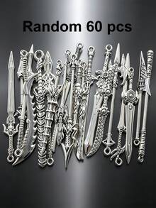 20/30/50/60/80/100pcs Mixed Vintage Silver Color Zinc Alloy Knight Sword, Gun And Bow Charms, Suitable For DIY Weapon Decorations, Jewelry Making And Crafts - Silver - View 16