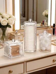 Dressing Table Cosmetic Storage Box, Jewelry Box, Storage Container, Room Decoration, Home Decoration, Bathroom Decoration, Original Cosmetic Storage, Round Sanitary Napkin/Dental Floss Box Organizer, For Sorting And Storage, Travel Essential. - Clear - View 2