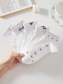 5 Pairs Women Cute Bow Pattern Short Socks Ankle Socks Casual Lace Ruffled Socks, Soft, Breathable, Suitable For All Seasons, Random Colors - Multicolor - View 3
