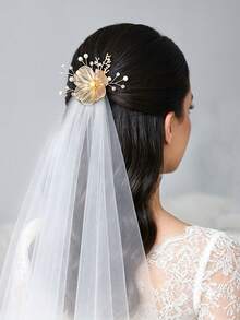 1件精緻迷人手工合金葉子髮簪,女款婚禮盤髮髮飾,適合派對與舞會 - 金色 - 查看 5