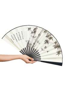 1pc New Chinese Style Ink Wash Folding Fan Maple Bridge Night Mooring / Ink Bamboo / Along The River During The Qingming Festival Double-Sided Printed Folding Fan - Multicolor - View 9