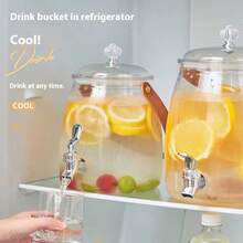 Large Capacity Transparent Plastic Drinking Kettle With Faucet And Lid, Portable Leather Handle Household Fruit Tea Bucket, Leak Proof Spigot Beverage Can For Lemon Juice Iced Tea, Beautiful Desktop Decoration For Gatherings, Picnics, Daily Home Use - Multicolor - View 7