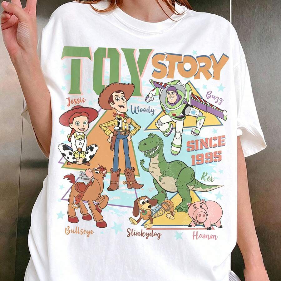 Unisex Disney Baumwoll-T-Shirt With "Toy Story" Retro Print, Woody, Buzz And Co. With "Since 1995" Schriftzug Im 90er-Jahre-Stil - 白色 - 查看 1
