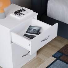 Home Discount Vida Designs Riano 3 Drawer Bedside Chest Cabinet Table Nightstand Bedroom Furniture Silver Handles Display Storage Unit - White - White - View 7
