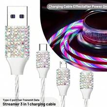 1件裝鑽石閃亮 2/4/6/8孔車用充電器，3合1充電線，快速充電，Type C、USB，車用轉接頭，USB A轉Type C、Type C轉Type C，相容手機、行車記錄器、GPS，男女適用，節日/生日禮物 - 彩色 - 查看 22