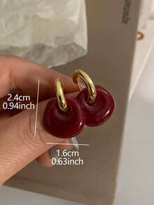 1 Pair French Elegant Enamel Geometric Metal Drop Earrings, Suitable For Women's Daily, Party, Vacation Wear - Burgundy - View 3