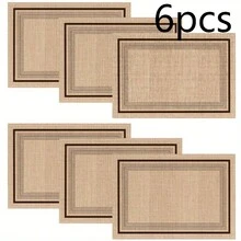 Multi-Pack Linen-Style Placemats With Classic Border Designs. 100% Polyester, Non-Slip, Heat-Resistant, Easy To Clean. Neutral Tone, Perfect For Everyday Meals And Home Decor. - Multicolor - View 11