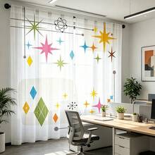 2PCS Modern Geometric Sheer Curtains, Pole Pockets, Easy To Install Semi Transparent Curtains, Suitable For Living Rooms, Bedrooms, Study Rooms, Home Decoration, Durable Sheer Curtains - Multicolor - View 7