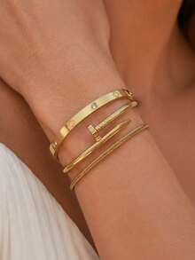 18K鍍金女款奢華經典花卉手鐲套組，可單獨配戴或疊搭，不鏽鋼耐用、低致敏，適合送給女友/好友/紀念品/週年紀念/母親節/情人節/聖誕節 - 金色 - 查看 3