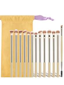 ronshadow Set Kuas Rias Mata Multifungsi 13 Buah, Berbagai Ukuran Kuas Perona Mata + Kuas Blending + Kuas Eyeliner Detail + Sisir Alis Dua Ujung dengan Tas Penyimpanan Beludru - MultiWarna - View 12