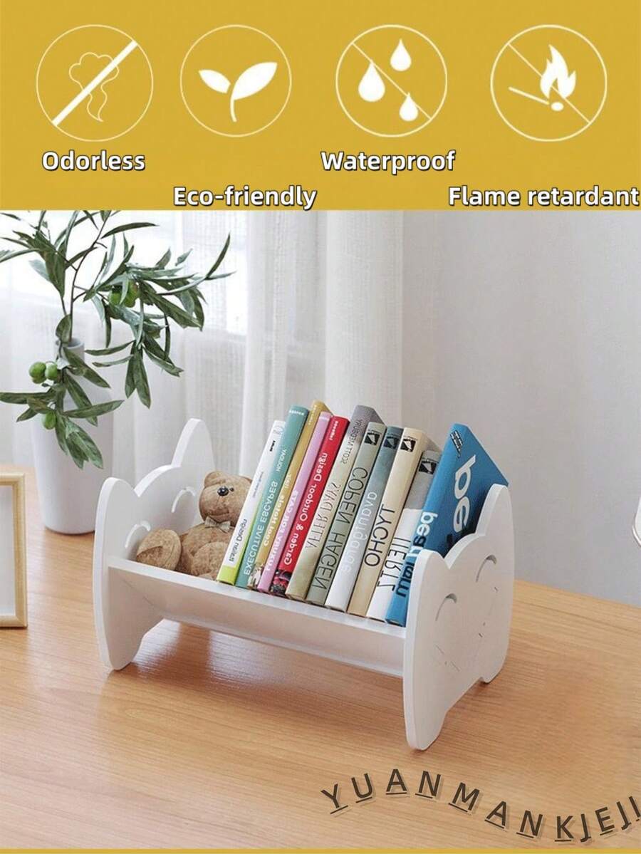 1pc Multifunctional Children's Book Storage Rack, Movable Simple Bookshelf, Desktop And Floor Standing Dual Use, Organize Textbooks And Reading Materials Neatly, Practical Home Learning Organizer - White - View 1