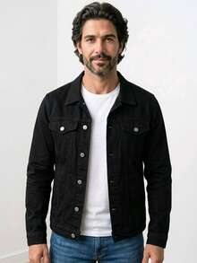 Men's Denim Jacket With Pockets And Buttons - Negro - Ver 4