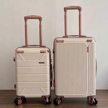 Premium Hard-Board Suitcase | 360° Wheels | Stylish And Durable | Security Lock - Bege com marrom - 查看 1