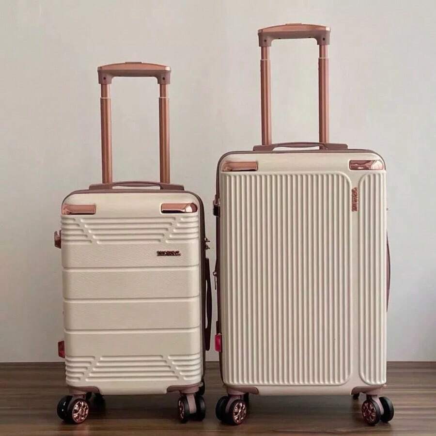 Premium Hard-Board Suitcase | 360° Wheels | Stylish And Durable | Security Lock - Bege com marrom - 查看 1