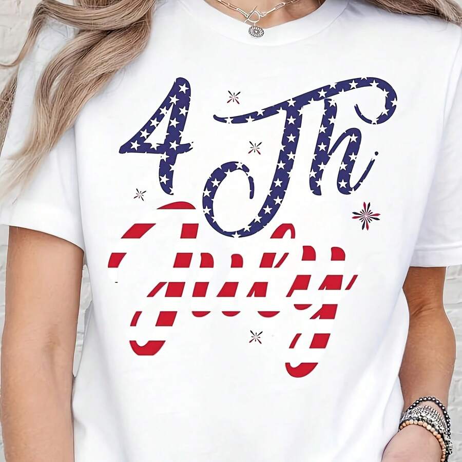 4th Of Julhirt, July 4th Graphic T-EE, AmeriC-A Pride Shirt, Stars & StR-Ipes Patriotic Typography T-EE, Independence Dahirt Heavyweight T-Shirt - Made Of Thick And Breathab - 白色 - 查看 1