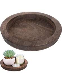 1PC Wooden Decorative Tray Vintage Style Candle Holder Stand For Home Decor Rustic Wood Tray With Handles Multipurpose Serving Tray For Dining Table Coffee Table Centerpiece - Coffee Brown - View 7