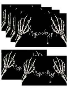 4pcs/1pc Halloween Skeleton Hand Shaped Creative Placemats -- Gothic Party Table Decor, Rustic Indoor Kitchen Table Decor, Suitable For Holiday Theme Parties, Gatherings, Autumn/Winter Table Decor - Multicolor - View 4
