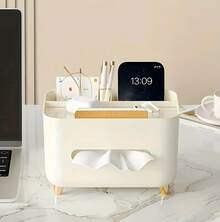 1-teilige Desktop-Aufbewahrungsbox, multifunktionale Desktop-Aufbewahrungsbox, Aufbewahrungsbox, Aufbewahrungsbox für Fernbedienungen und sonstige Gegenstände, Kunststoff-Desktop-Aufbewahrungsregal. - Weiss - Übersicht 3