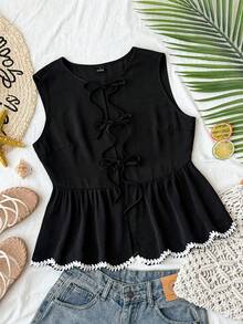 Top de Chifón con Estampado de Cebra para Mujer, con Dobladillo Peplum, Atuendo Casual para Vacaciones de Primavera/Verano, Ropa para Fiesta en la Playa de San Valentín - Negro - Ver 1