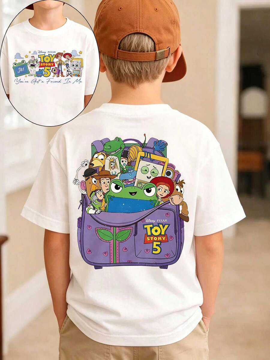 Disney Licensed Children's Printed T-Shirt With Toy Story 5 Print, Suitable For Boys And Girls - 白色 - 查看 1