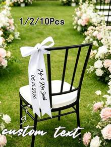 1/2/10pcs Ruban de siège de mariage personnalisé avec nom, décoration de chaise réservée personnalisée pour la réception, étiquettes de cartes de place souvenir pour la fête prénuptiale, cadeau de mariage rustique - Multicolore - Voir 1