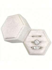 1pc Velvet Ring Box, Hexagonal 3-Slot Ring Box, Suitable For Wedding Ceremony, Can Hold Multiple Rings, White Engagement Wedding Commemorative Box, Wedding Ring Storage Box, Engagement Ring Organizer Box - Multicolor - View 17