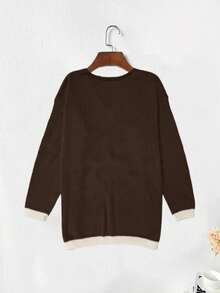 Plus Size Women's Star Pattern Casual Versatile Daily Wear Long Sleeve Sweater - Brown - View 3