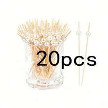 200/100/50/20 pièces/paquet Brochettes en perle blanche pour barbecue, fruits, gâteau, hamburger, service de traiteur, dessert, glace, haute esthétique - Blanc - Voir 10