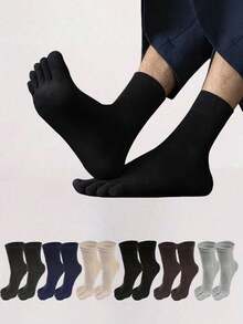 1/5/6 Pairs Men's Black Casual Business Versatile Sweat-Absorbing Odor-Resistant Toe Socks - Black - View 6