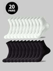 5/10/20 Pairs Men's Casual Socks, White Socks, Winter Socks, Black Socks, Odor-Resistant, Sports, Comfortable, Moisture-Wicking - Multicolor - View 2