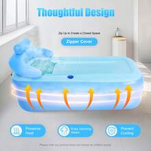 PVC Inflatable Bathtub, 62.99*33.07*25.2in Foldable Tub With Zipper Cover & Massage Bottom For Home Hotel Backyard - 充氣的 - 查看 1