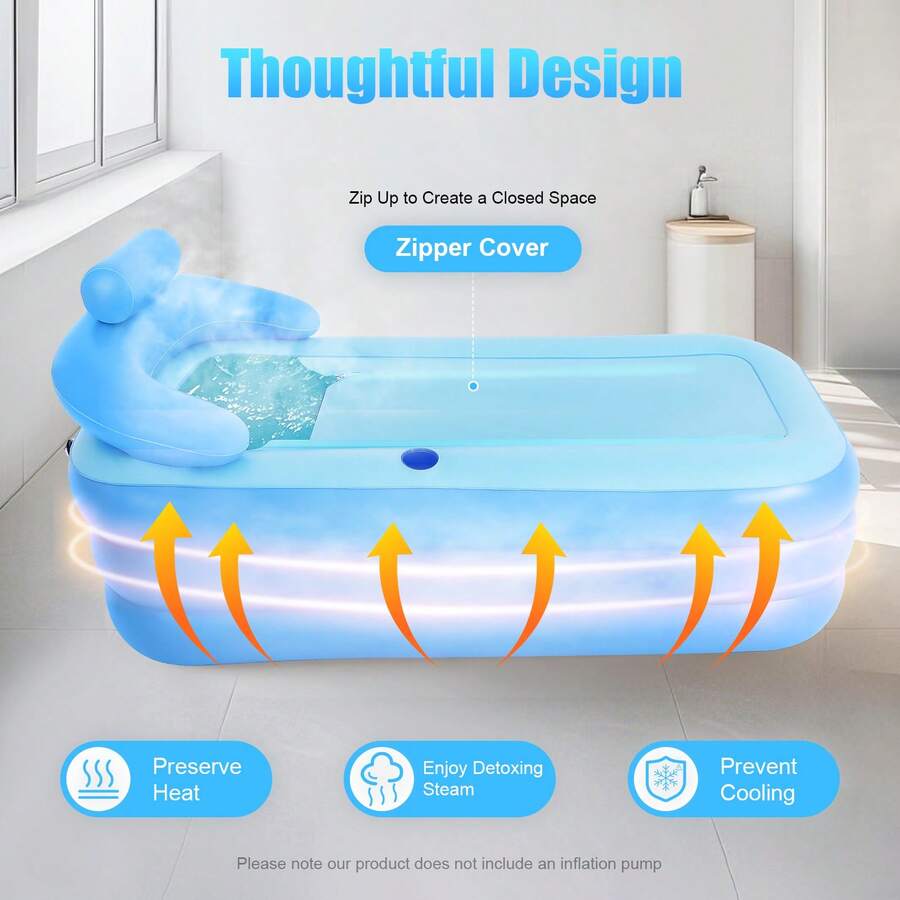 PVC Inflatable Bathtub, 62.99*33.07*25.2in Foldable Tub With Zipper Cover & Massage Bottom For Home Hotel Backyard - 充氣的 - 查看 1