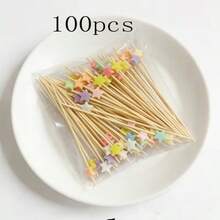 200 piezas/100 piezas/50 piezas/20 piezas/5 piezas Pinchos de bambú, aptos para barbacoas al aire libre, picnics, postres, hamburguesas, cócteles, fiestas, etc., cocina, regalo navideño, artículos escolares - Multicolor - Ver 16