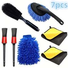 7/6/3pcs Car Detail Beauty Tool Set, Car Cleaning Tool Set, Interior Tool Brush, Vehicle Maintenance Tool Kit, Including Gap Brush, Cleaning Duster, Car Wash Towel, Dusting Brush, Chenille Gloves, Multi-Functional Car Cleaning Tool Kit - A - View 13