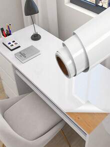 1 Roll Countertop Sticker, White Glossy Wallpaper, Waterproof, Oil-Proof, Marble Wallpaper, Cabinet Self-Adhesive Paper, Suitable For Walls, Cabinets, Tables, Kitchen, Countertop Home Renovation Sticker - White - View 2