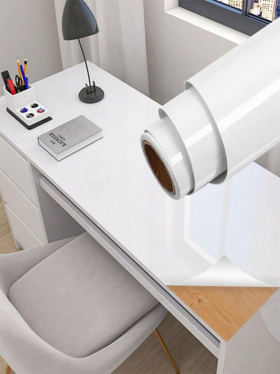 1 Roll Countertop Sticker, White Glossy Wallpaper, Waterproof, Oil-Proof, Marble Wallpaper, Cabinet Self-Adhesive Paper, Suitable For Walls, Cabinets, Tables, Kitchen, Countertop Home Renovation Sticker