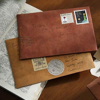 6.29-Inch By 4.33-Inch Vintage Envelope (Vintage Yellow, Burgundy) With Antique Design, Creative Kraft Paper Envelope Bag, And Specially Painted Storage Envelope
