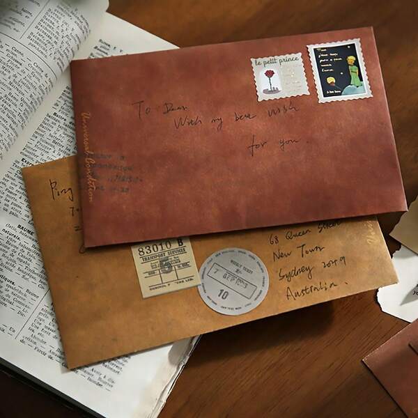 6.29-Inch By 4.33-Inch Vintage Envelope (Vintage Yellow, Burgundy) With Antique Design, Creative Kraft Paper Envelope Bag, And Specially Painted Storage Envelope