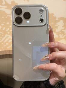 夏季純色馬卡龍玻璃裸感直邊內置鏡頭膜手機殼，適用於 iPhone 16 Pro Max、13、14 Pro、16、15 Pro Max、15、11/12、17 Pro Max/17 Pro/17，防指紋極簡全包覆保護殼 - 銀色 - 查看 5